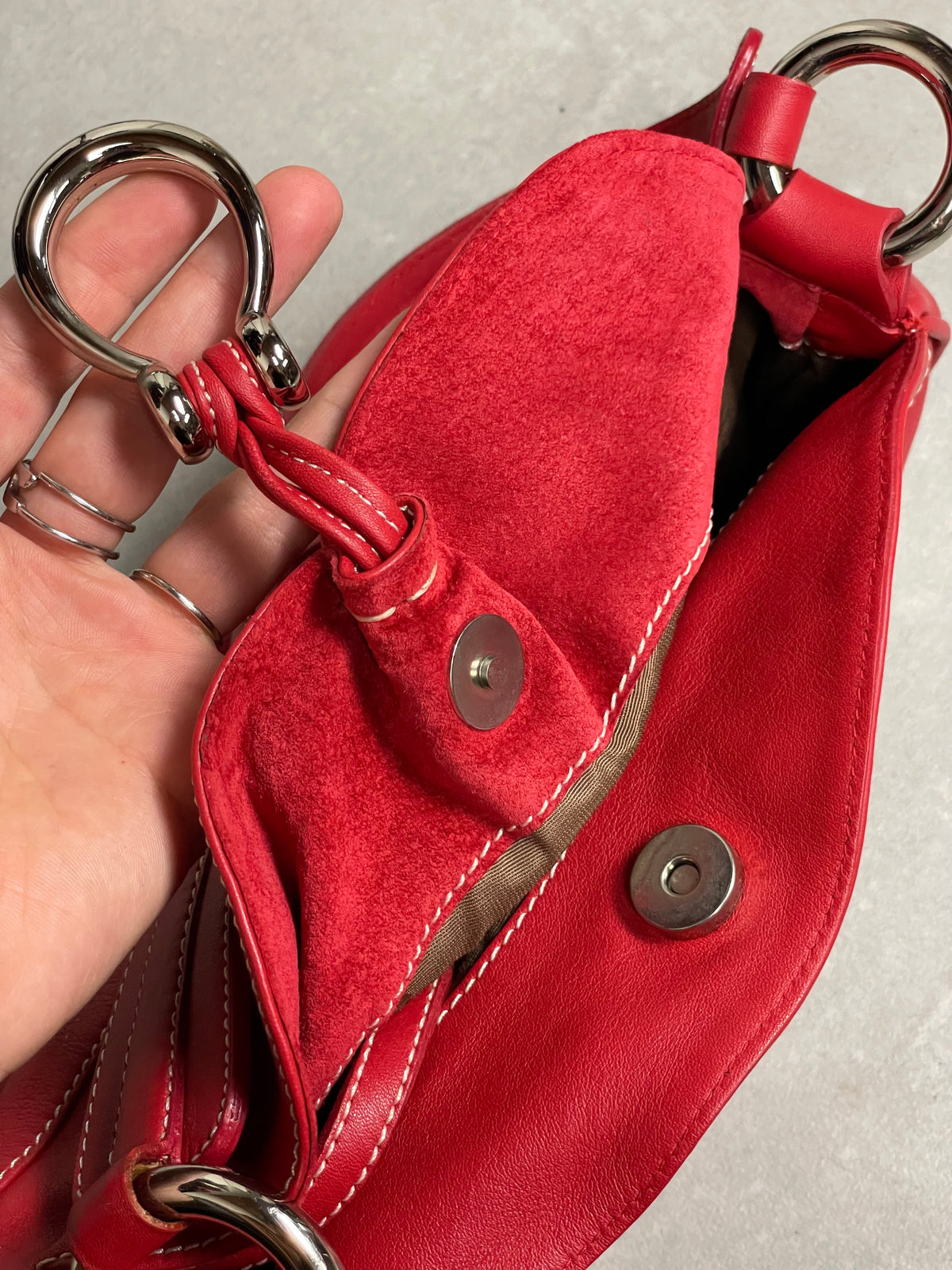 Borsa baguette in vera pelle rossa