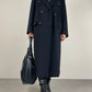 Cappotto a doppiopetto in lana, cashmere e ancora blu scuro