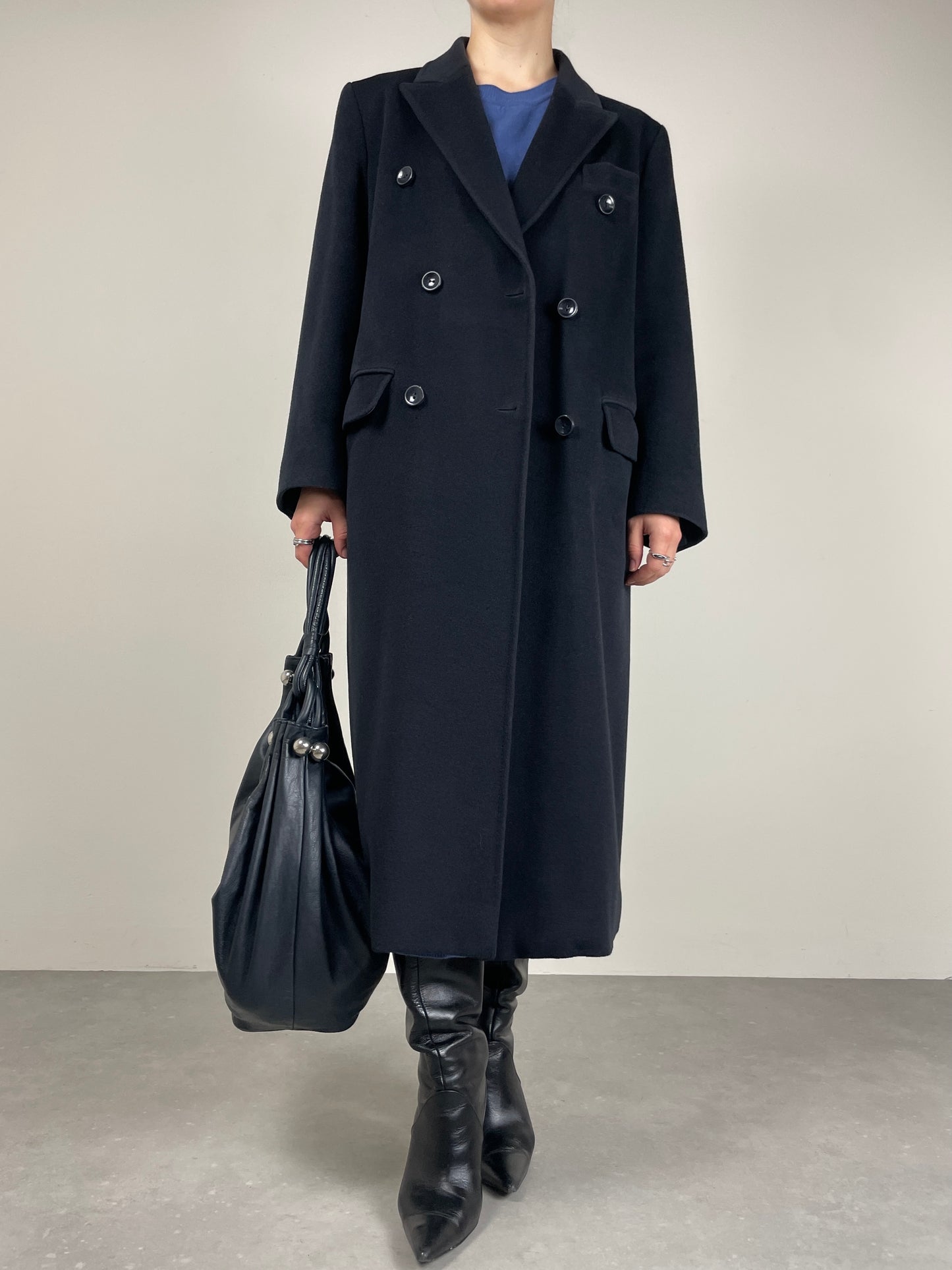 Cappotto a doppiopetto in lana, cashmere e ancora blu scuro