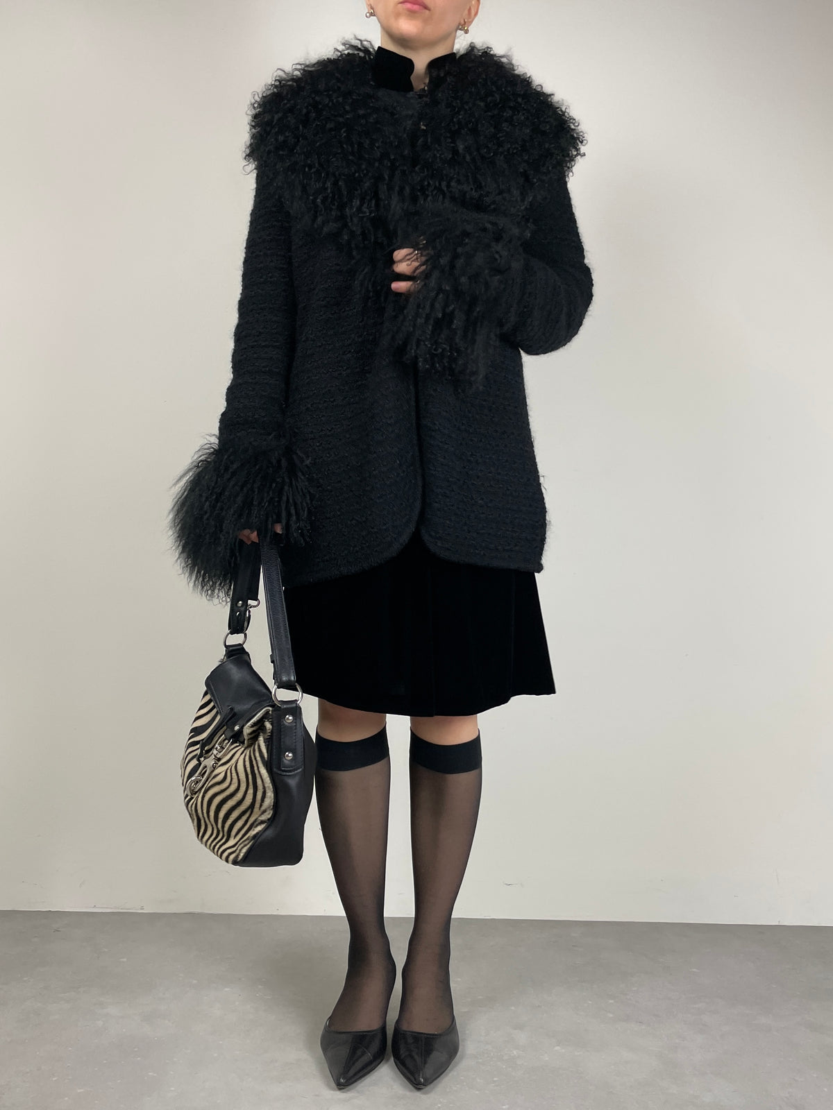 GENNY cardigan in misto mohair e seta con pelliccia Mongolia