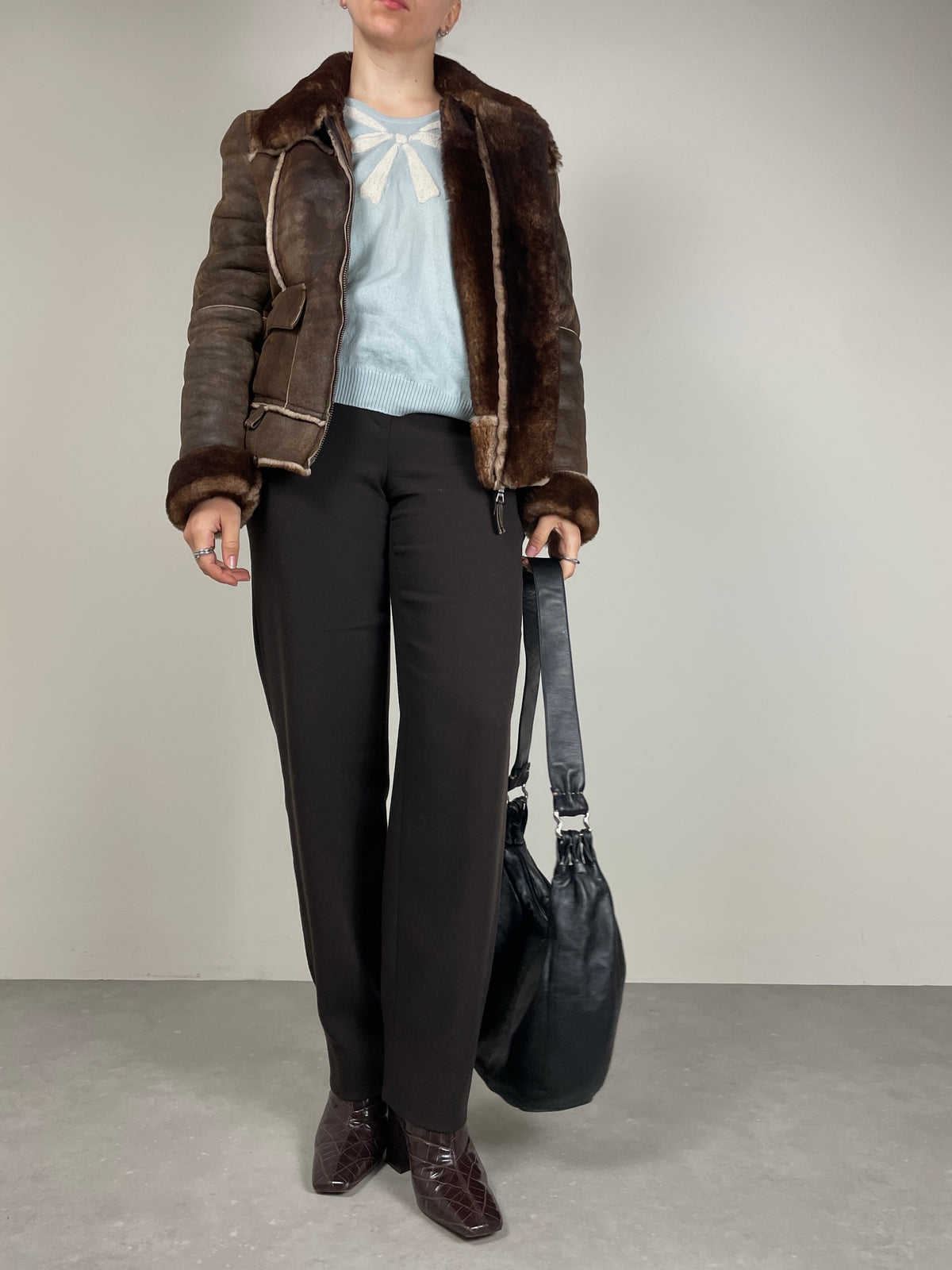 Marella montone in vero shearling marrone