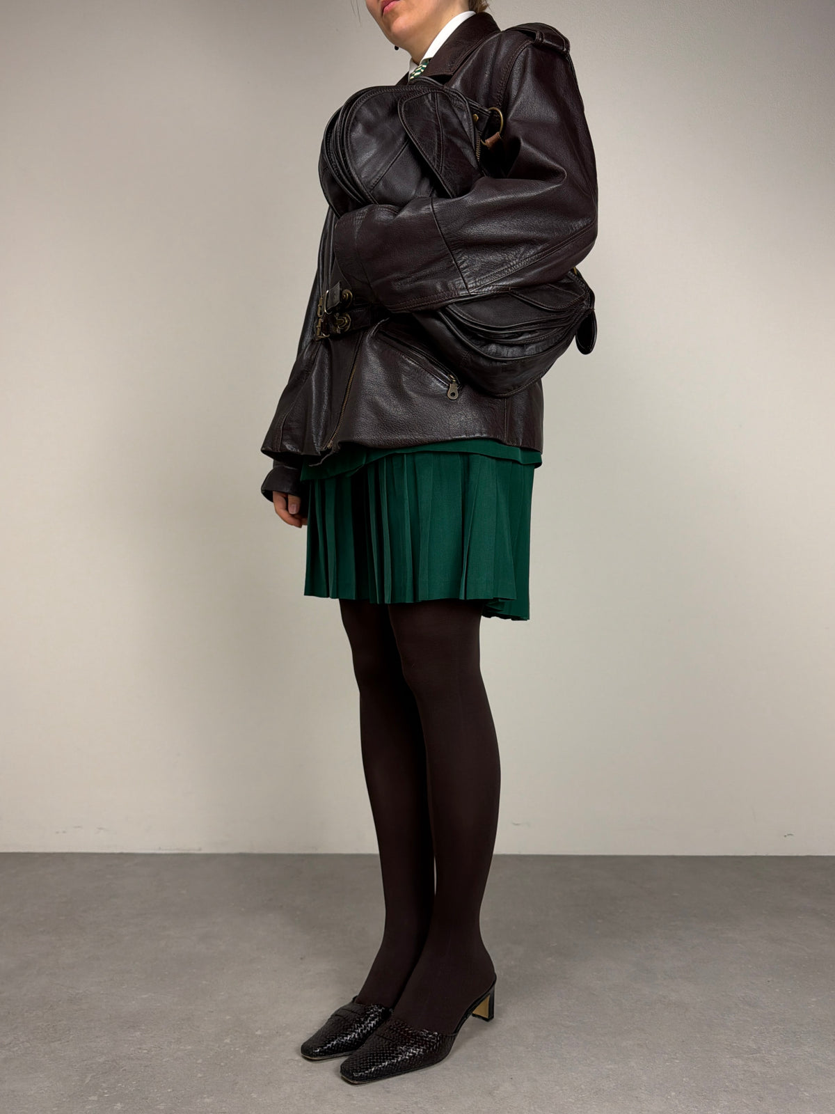 Giacca vintage in vera pelle marrone