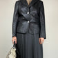 Blazer in vera pelle blu notte con bottoni in madreperla