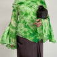 Top vintage in seta tie-dye con balze e maniche a campana