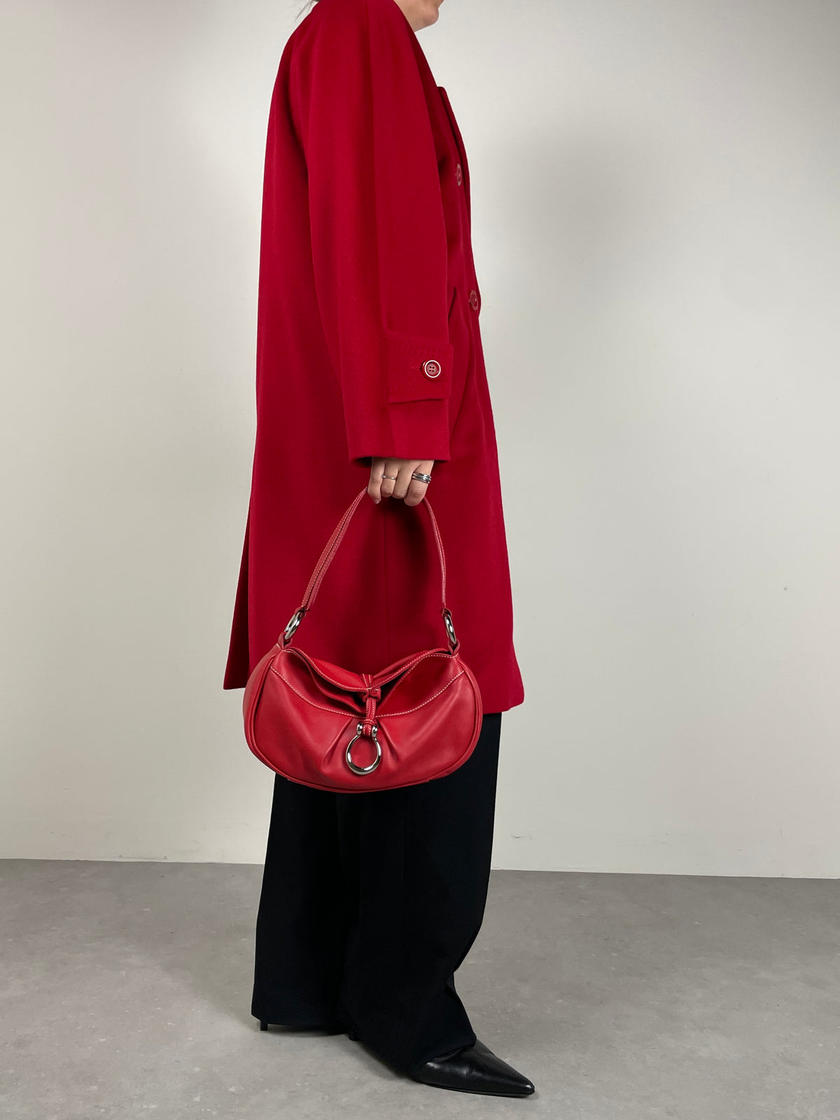 Borsa baguette in vera pelle rossa