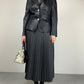 Blazer in vera pelle blu notte con bottoni in madreperla