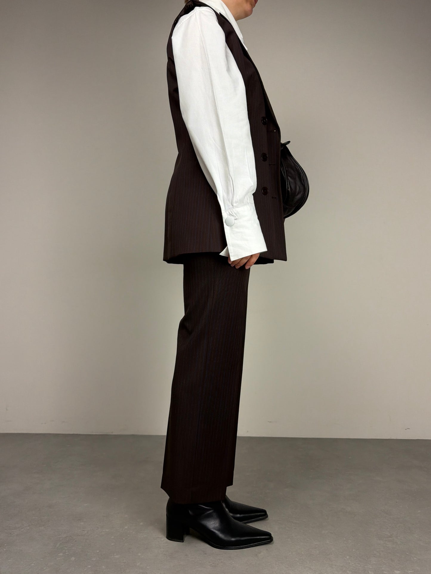 Completo vintage con gilet e pantalone in lana gessata