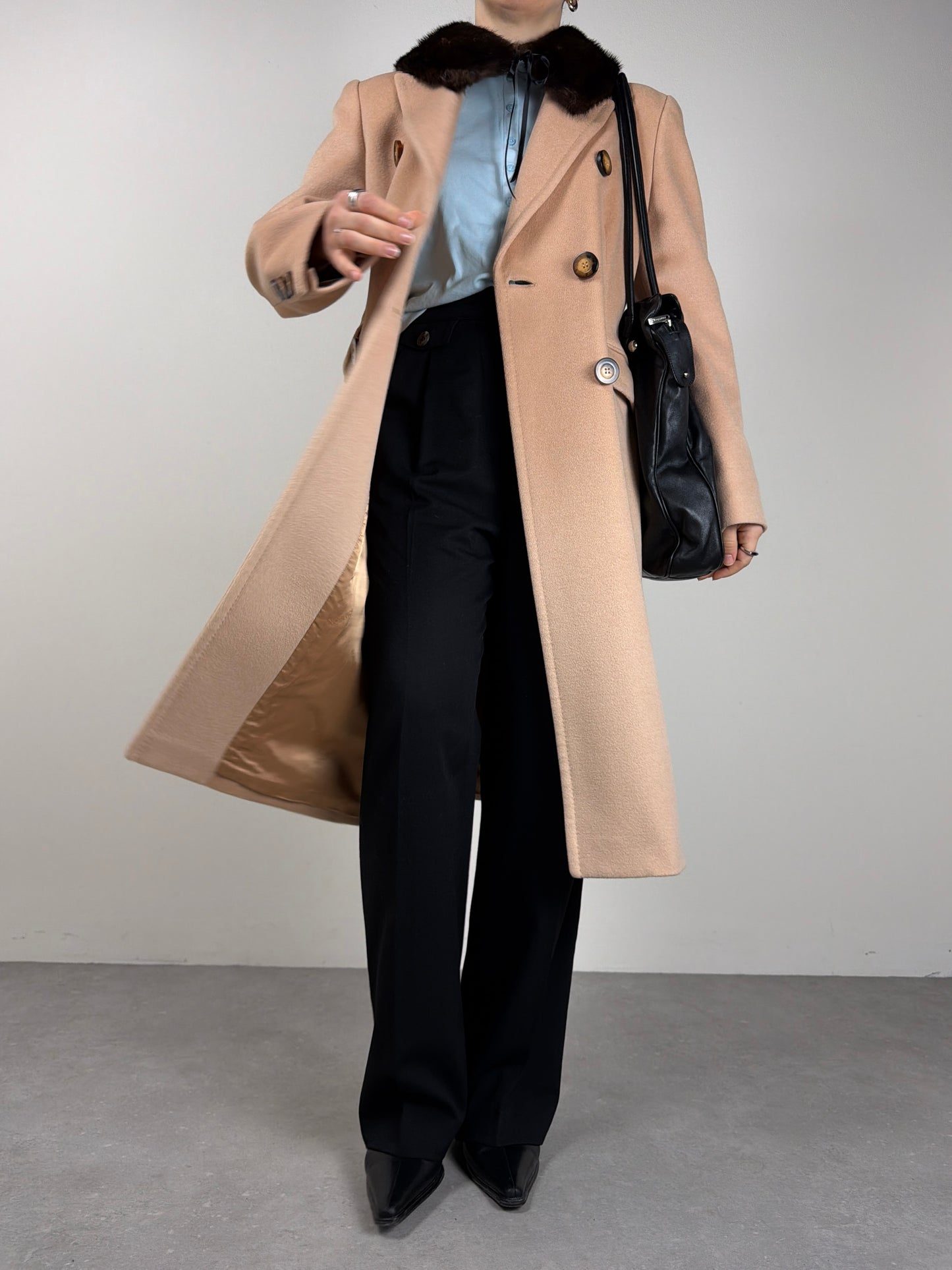Cappotto vintage a doppiopetto in lana cashmere e angora