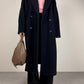 Cappotto blu a doppiopetto in lana e cashmere