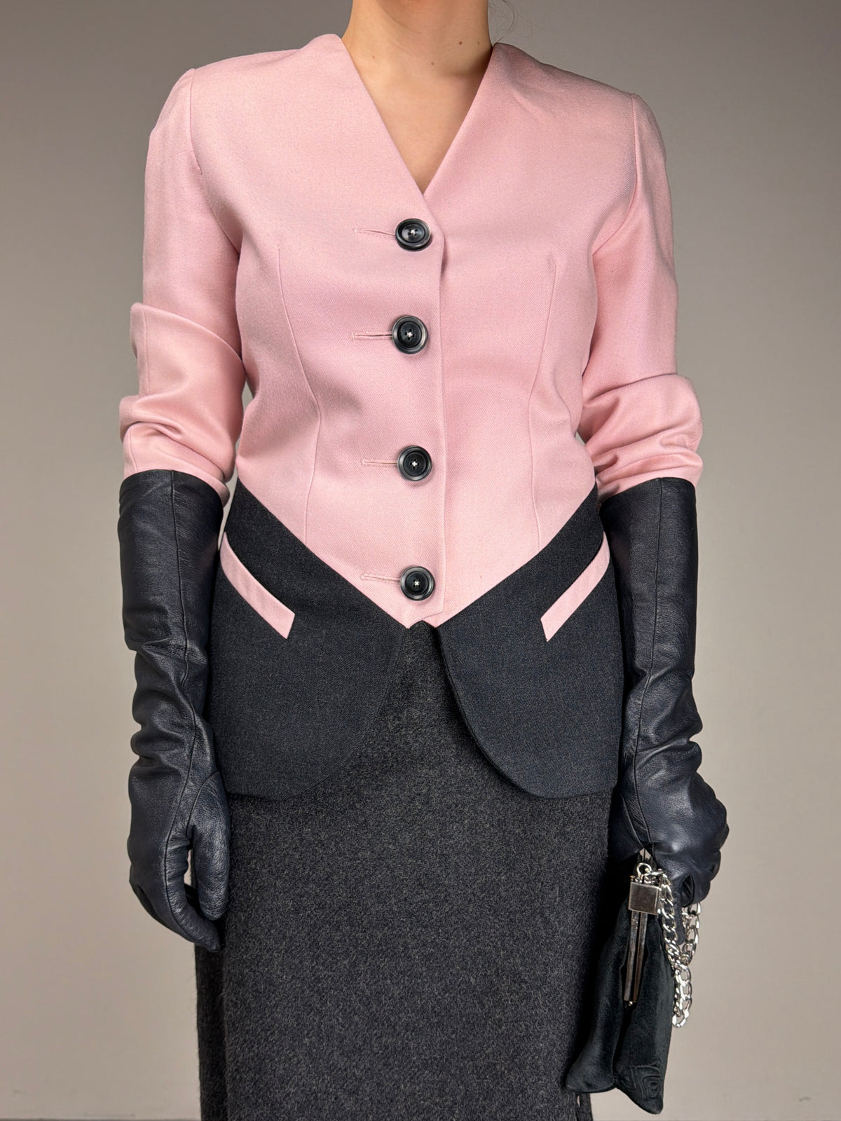 Blazer vintage in lana bicolore rosa e grigio