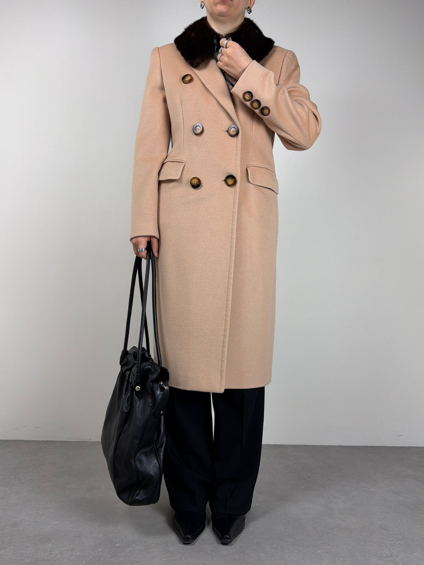 Cappotto vintage a doppiopetto in lana cashmere e angora