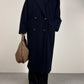 Cappotto blu a doppiopetto in lana e cashmere