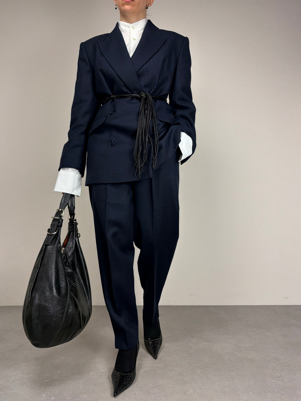 Completo vintage in 100% lana blu