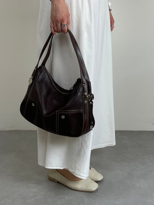 Borsa vintage in vera pelle marrone