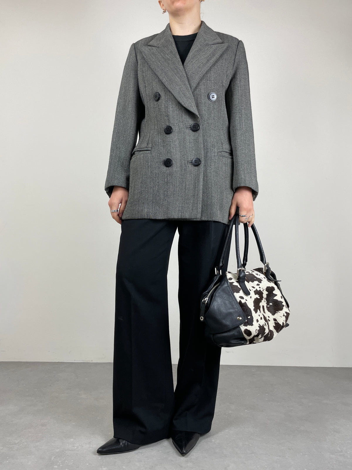 Borsa in vera pelle con il davanti in cavallino cow print