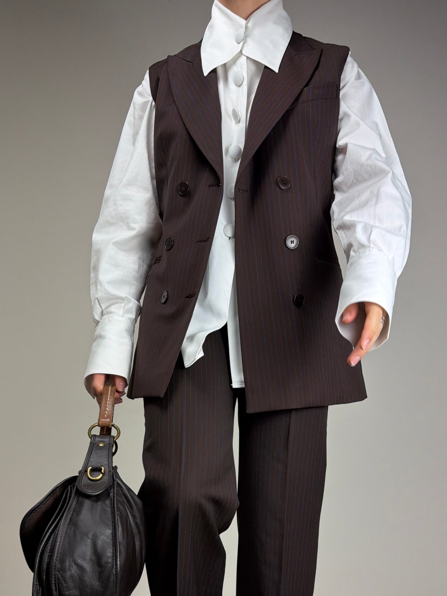 Completo vintage con gilet e pantalone in lana gessata