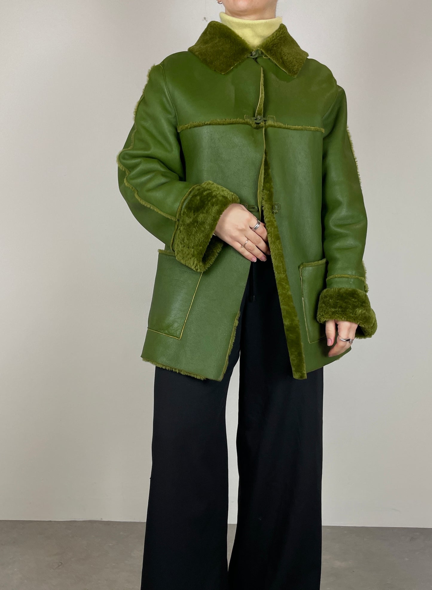 Olive green shearling jacket