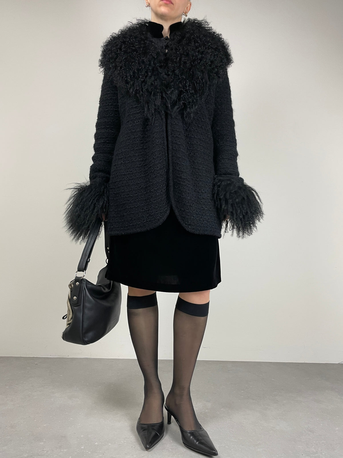 GENNY cardigan in misto mohair e seta con pelliccia Mongolia