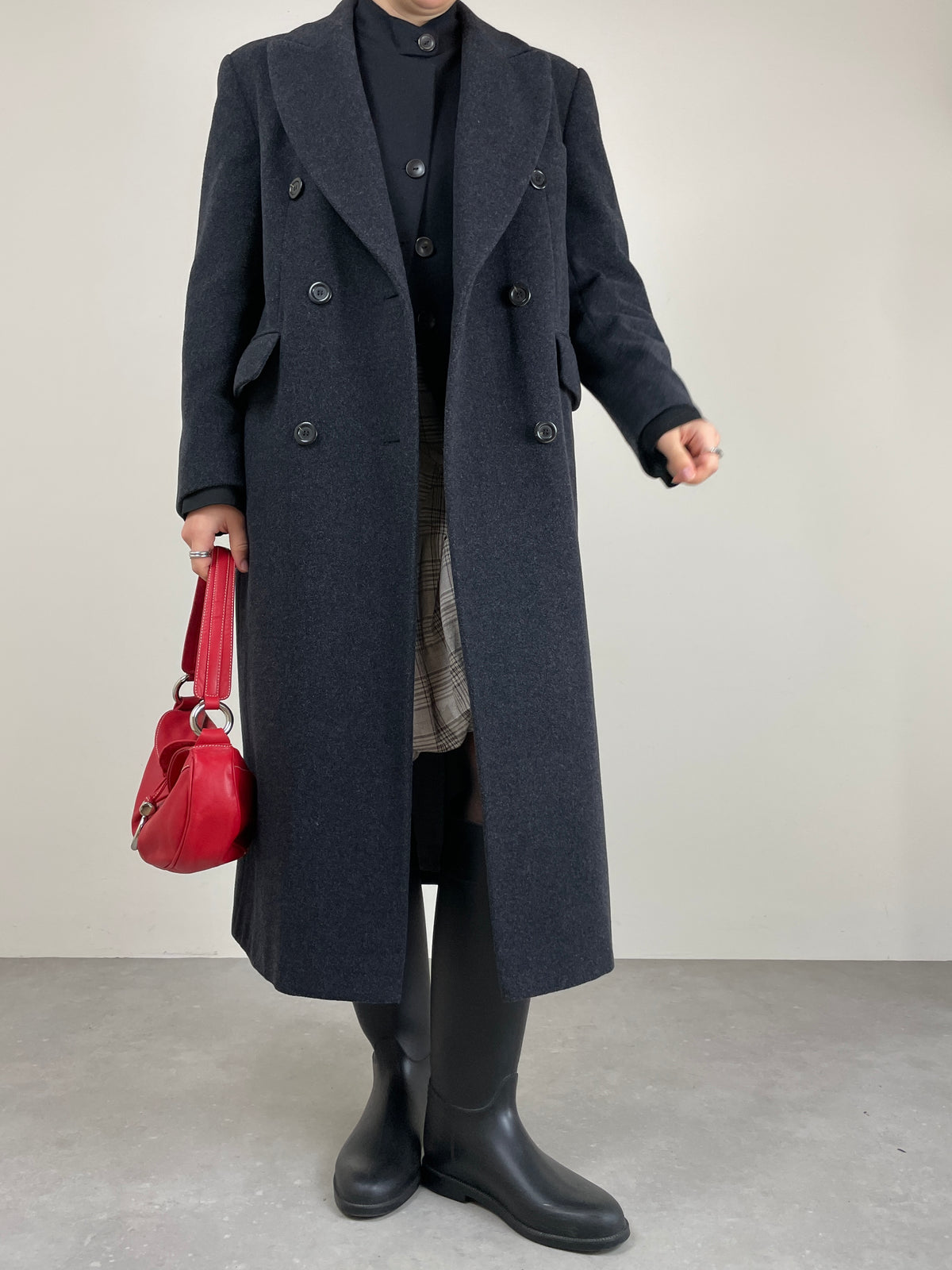 Cappotto lungo a doppiopetto in lana color grigio