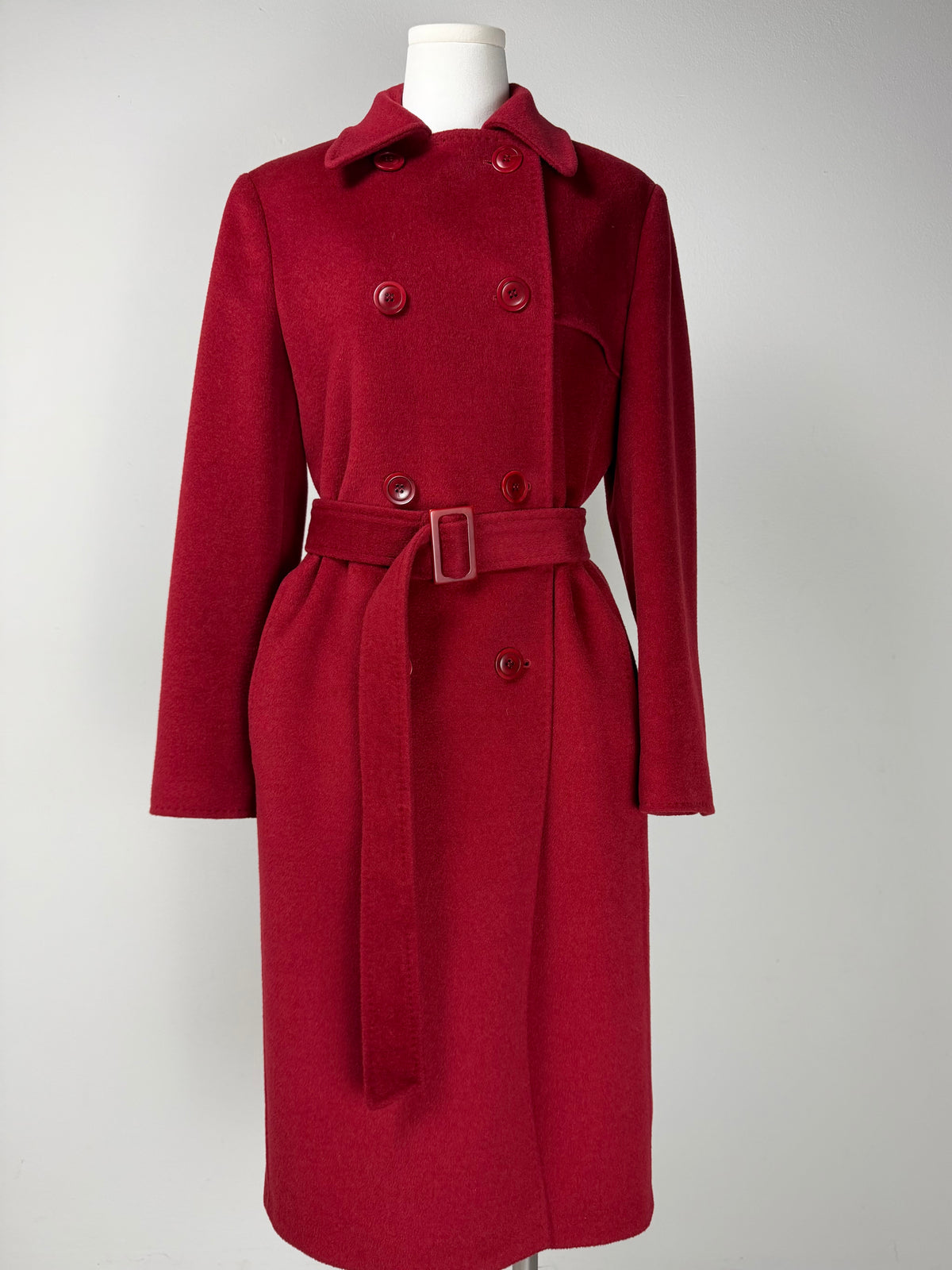 Cappotto bordeaux in lana cashmere e angora