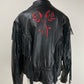 Chiodo vintage in pelle con frange e rose