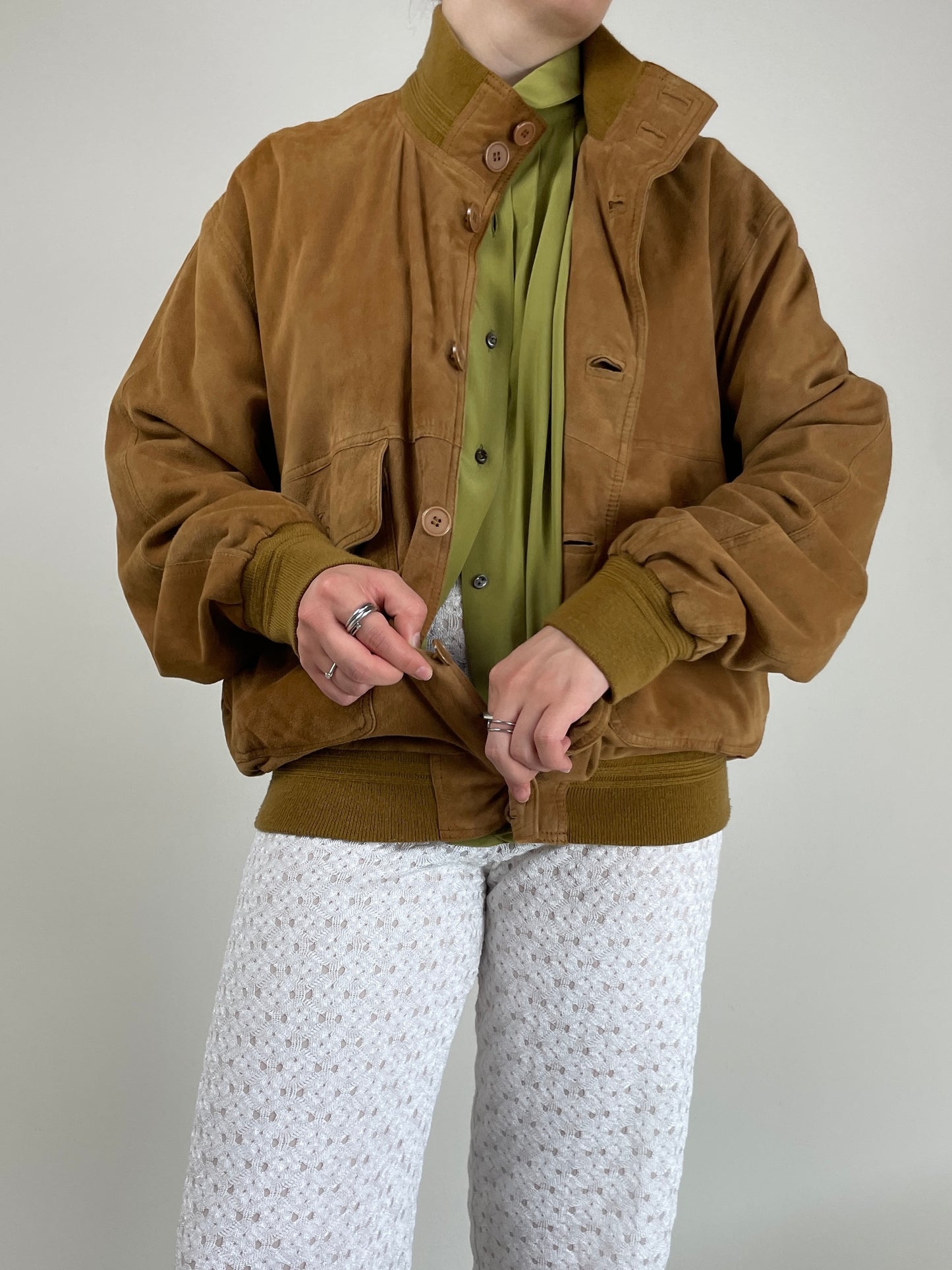 Giacca vintage in vera pelle scamosciata