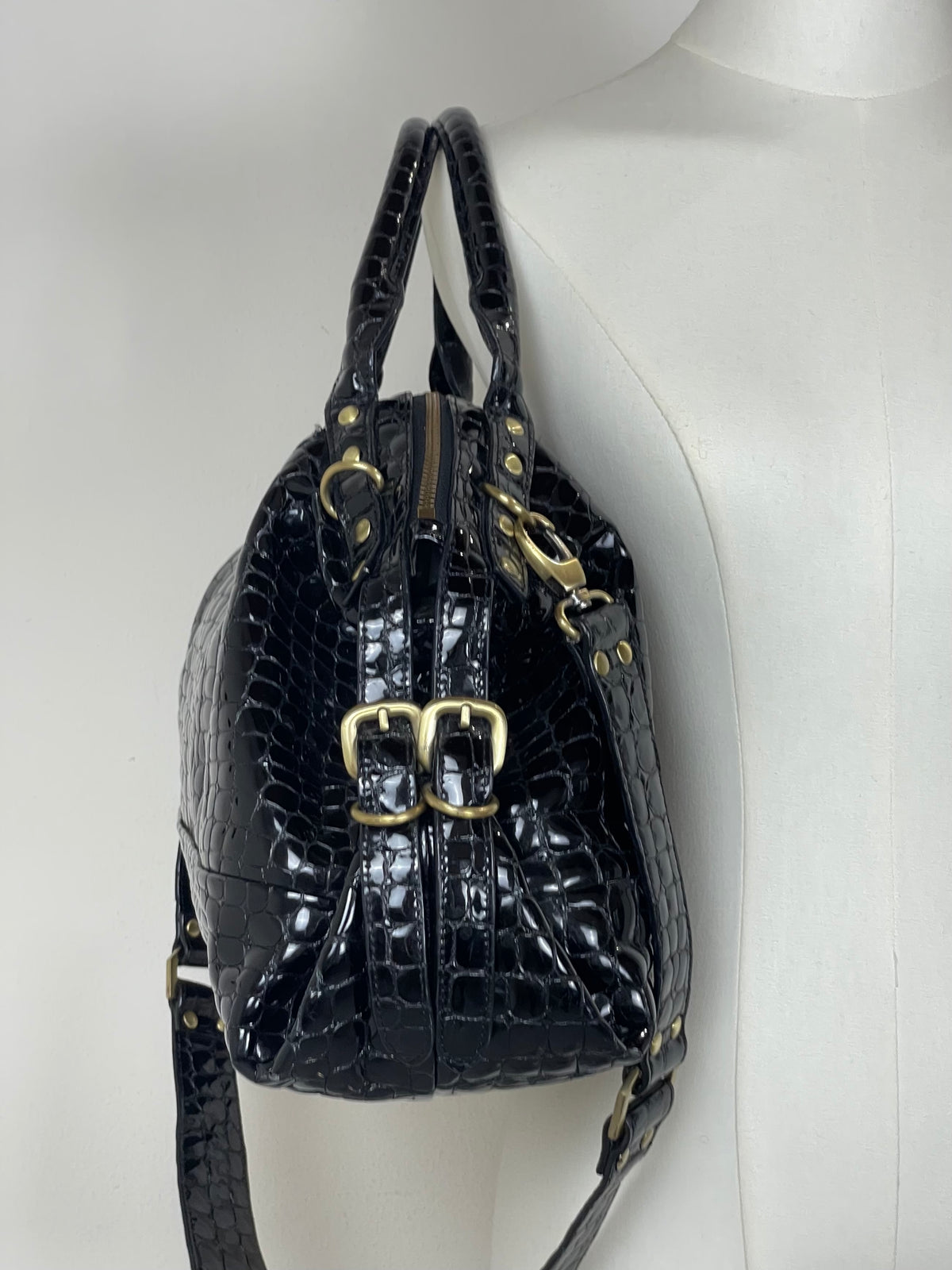 Borsa in vera pelle effetto coccodrillo lucido