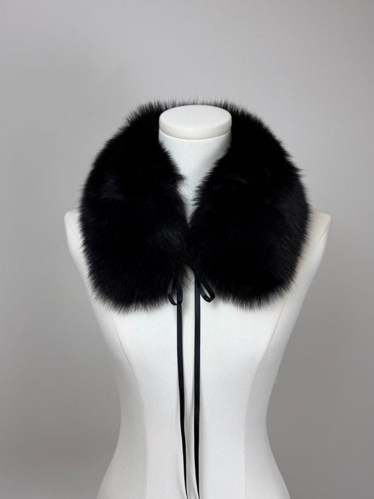Colletto vintage in vera pelliccia di volpe nero
