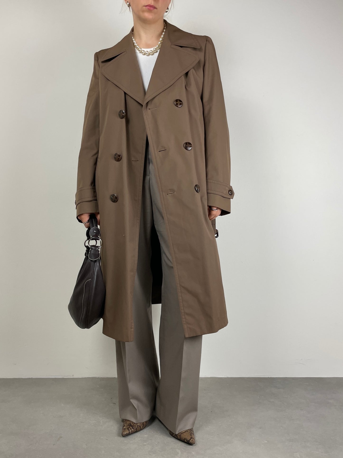 Trench vintage con gilet in finta pelliccia rimovibile