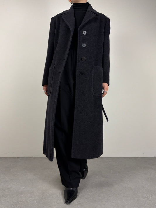 Cappotto vintage in pura lana vergine color grigio con cintura