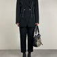 Blazer in lana vergine nero con ricami bianchi