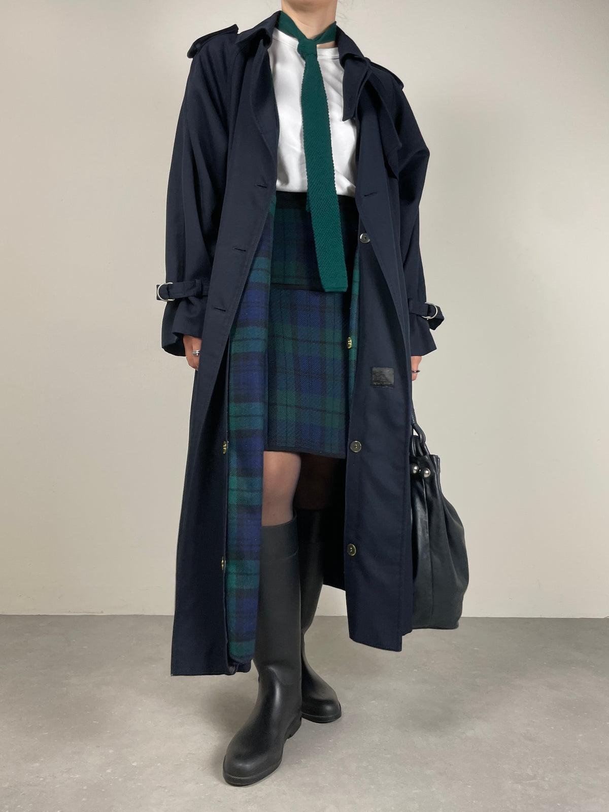 Trench blu con gilet tartan staccabile