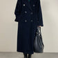 Cappotto a doppiopetto lungo blu in lana made in Italy