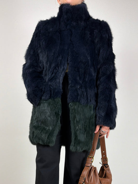 Pelliccia in lapin bicolore, blu e verde