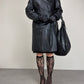 Trench vintage in vera pelle a doppiopetto