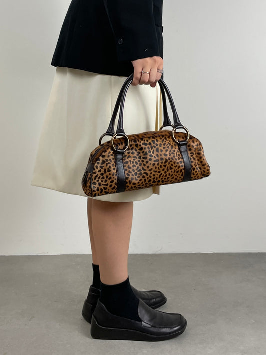 Borsa in vera pelle cavallino con stampa leopardata