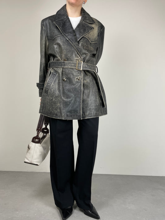 Giacca in vera pelle effetto distressed