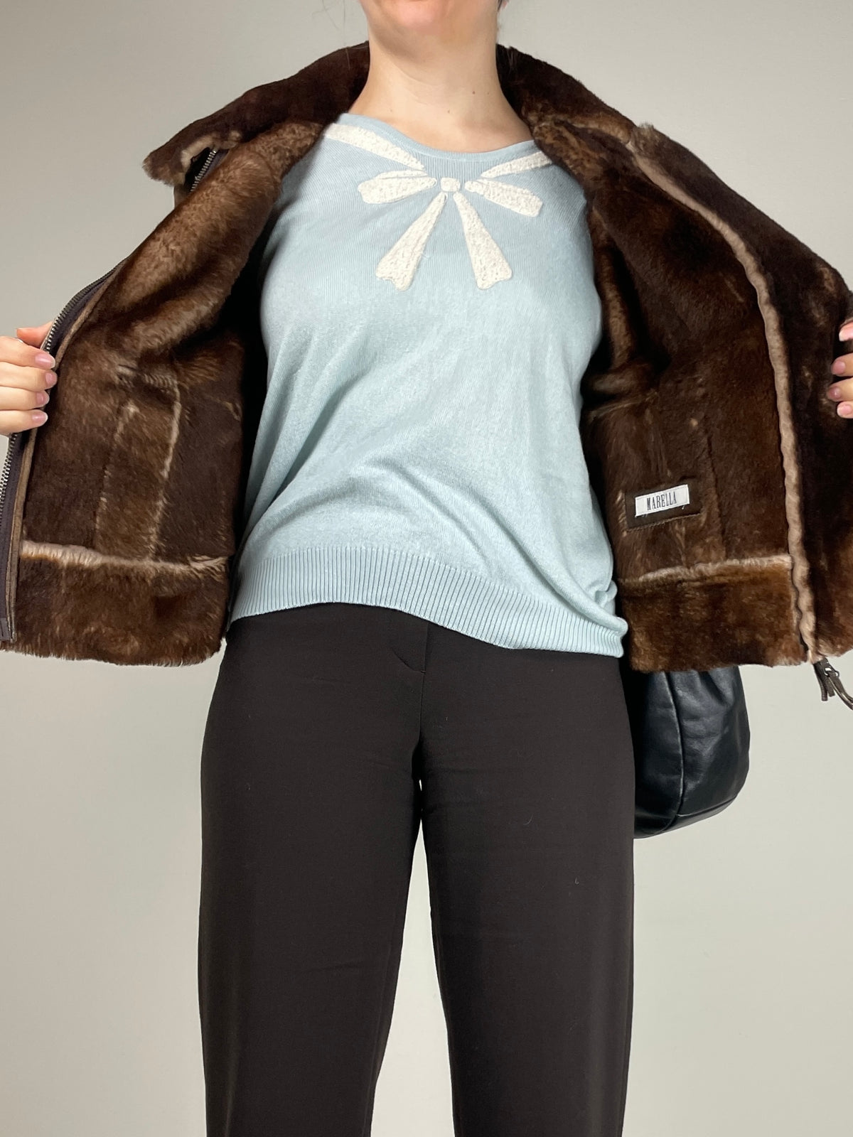 Marella montone in vero shearling marrone