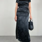 Qipao lungo in jacquard di viscosa nero