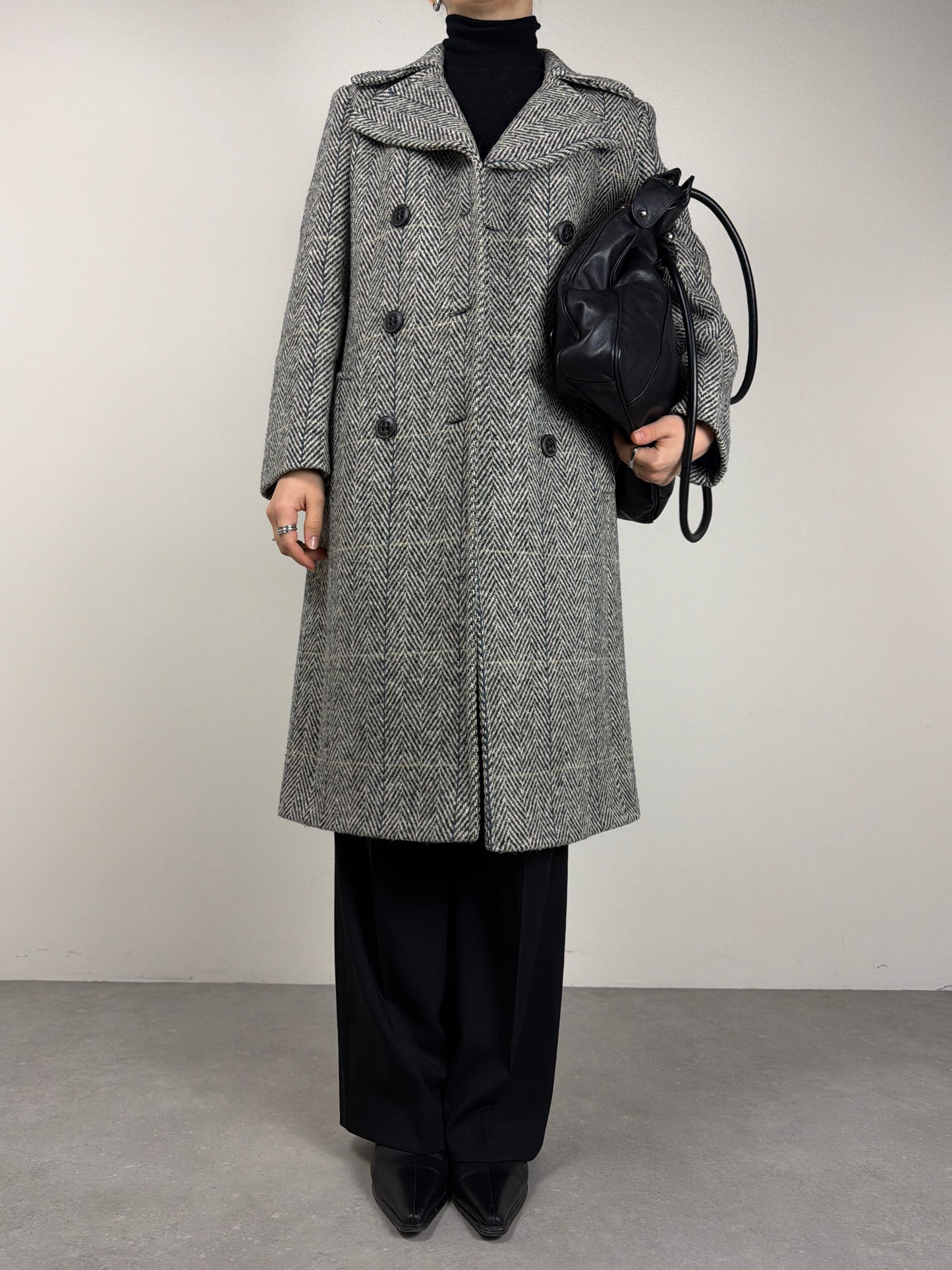 Cappotto vintage in 100% lana fantasia spigata