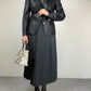 Blazer in vera pelle blu notte con bottoni in madreperla