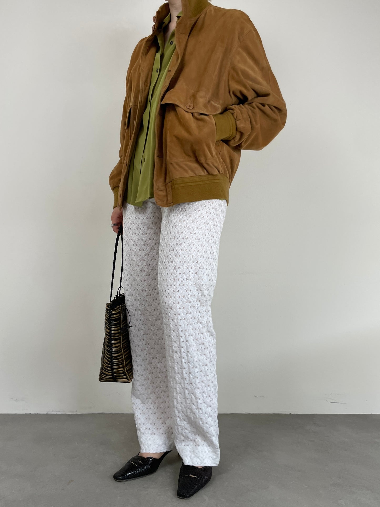 Giacca vintage in vera pelle scamosciata