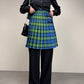 Gonna a pieghe in fantasia tartan con alamari