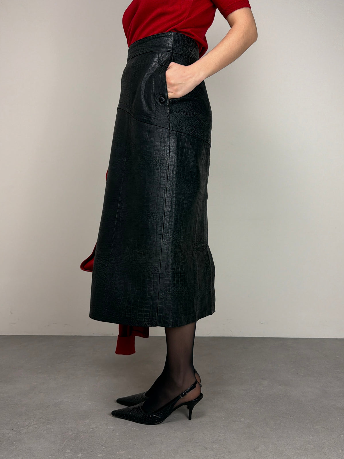 Gonna vintage in vera pelle stampa coccodrillo