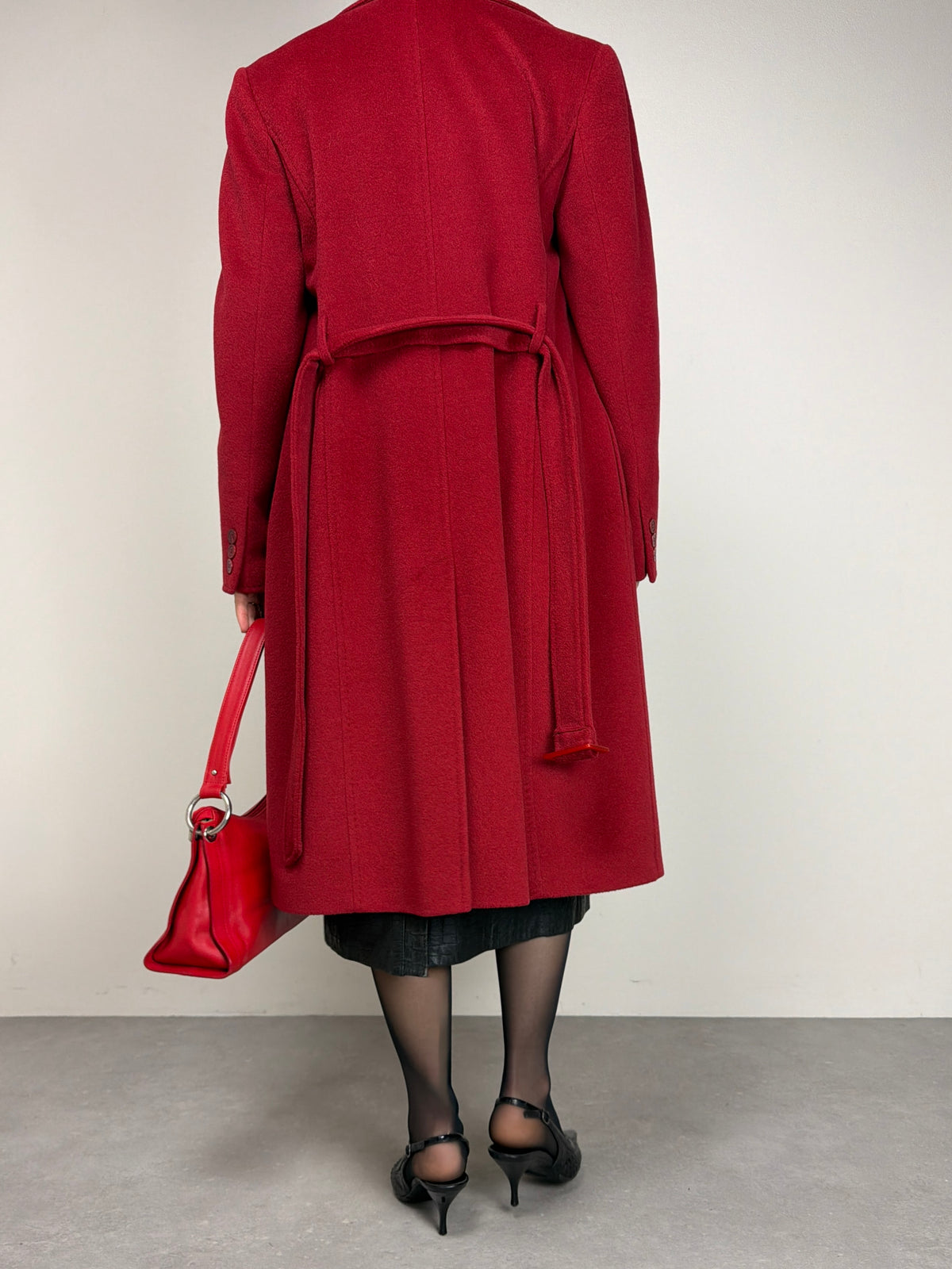 Cappotto bordeaux in lana cashmere e angora