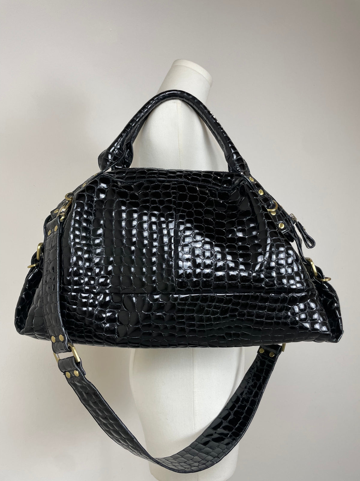 Borsa in vera pelle effetto coccodrillo lucido