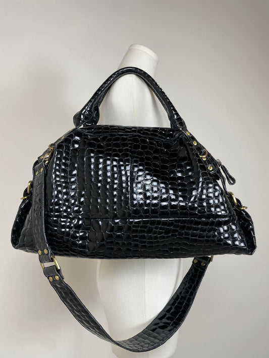 Borsa in vera pelle effetto coccodrillo lucido