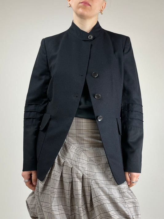 Blazer vintage in lana con colletto alla coreana