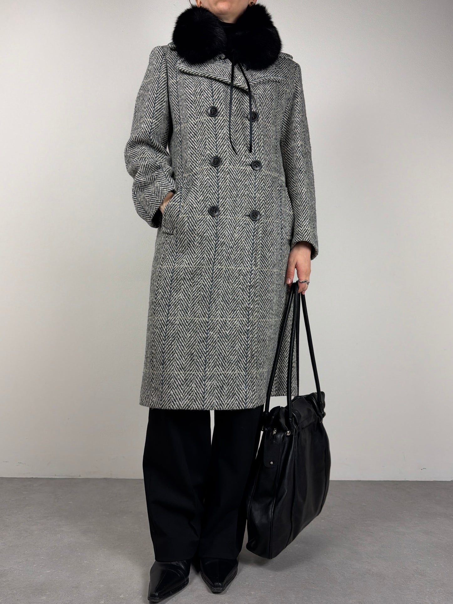 Cappotto vintage in 100% lana fantasia spigata