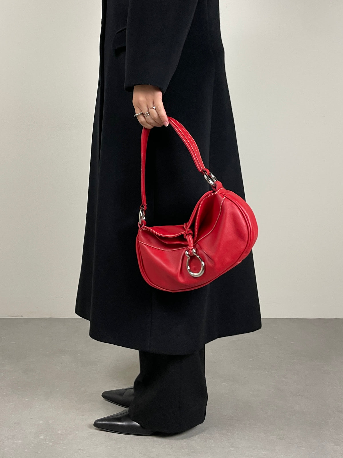 Borsa baguette in vera pelle rossa